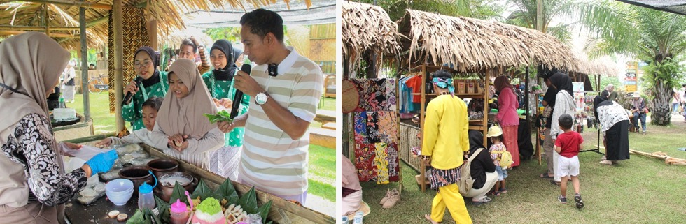 Pak Ribut, April dan Desril sedang meramaikan jajanan di gubukan